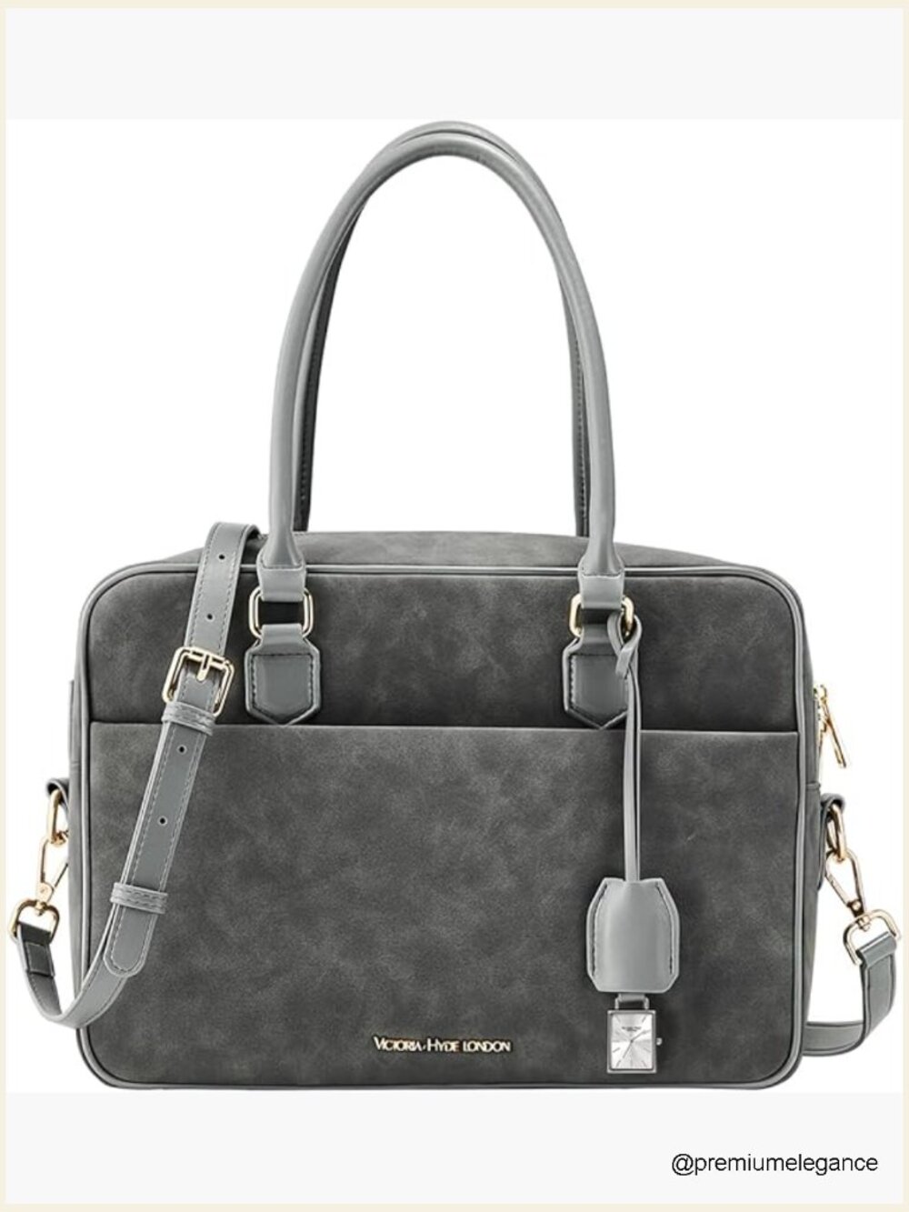 Women's Trapezoid Shoulder Bag with Watch Charm - Faux Suede Medium